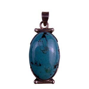 925 Sterling Silver Turquoise Pendant Unisex Oval Design Unique Statement
